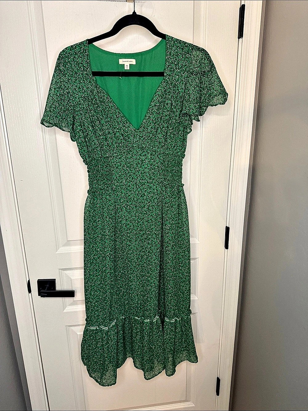 MAY STUDIO Floral Midi Dress in Green Size XS Like New